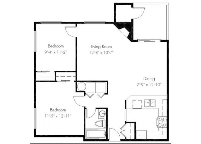 Two Bedroom One Bath Medium B303 floor plan